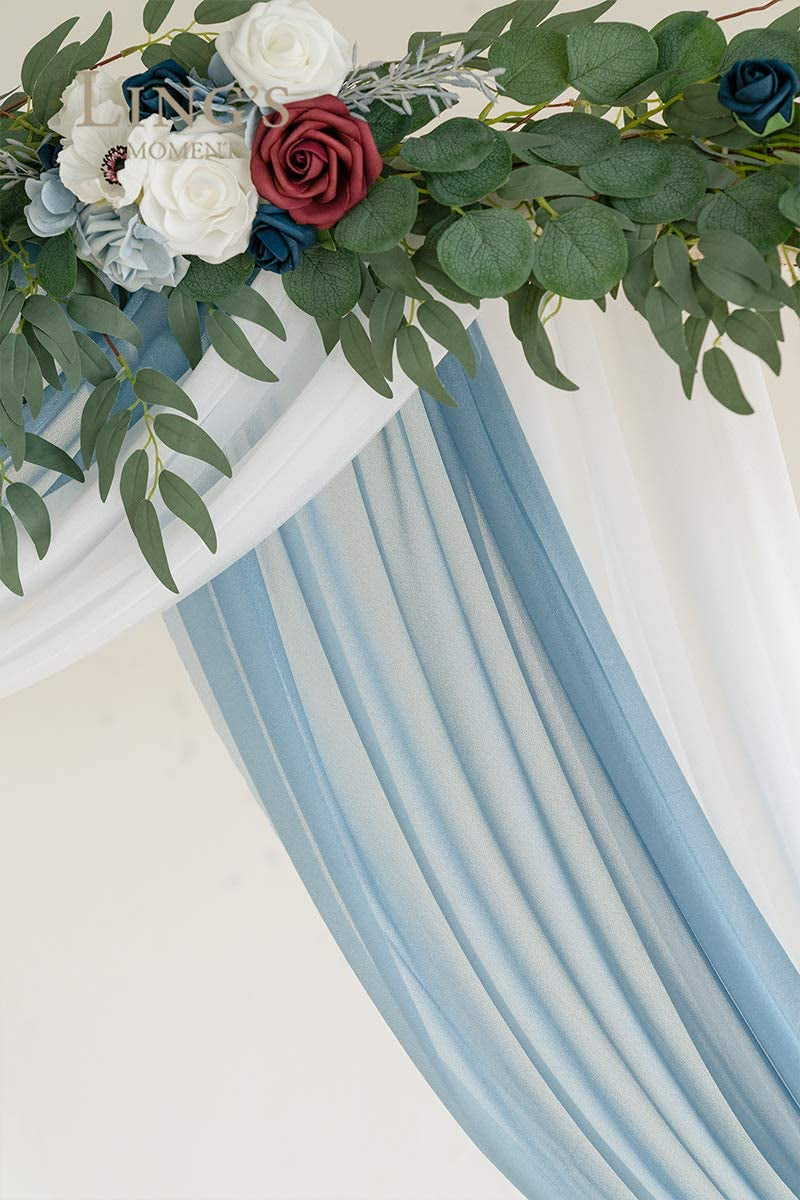 Ling'S Moment 2 Panels 30" Wide 6 Yards Chiffon Fabric Drapery Wedding Arch Draping Fabric Ceremony Reception Swag (White & Dusty Blue) Home & Garden > Decor > Window Treatments > Curtains & Drapes Ling's Moment   