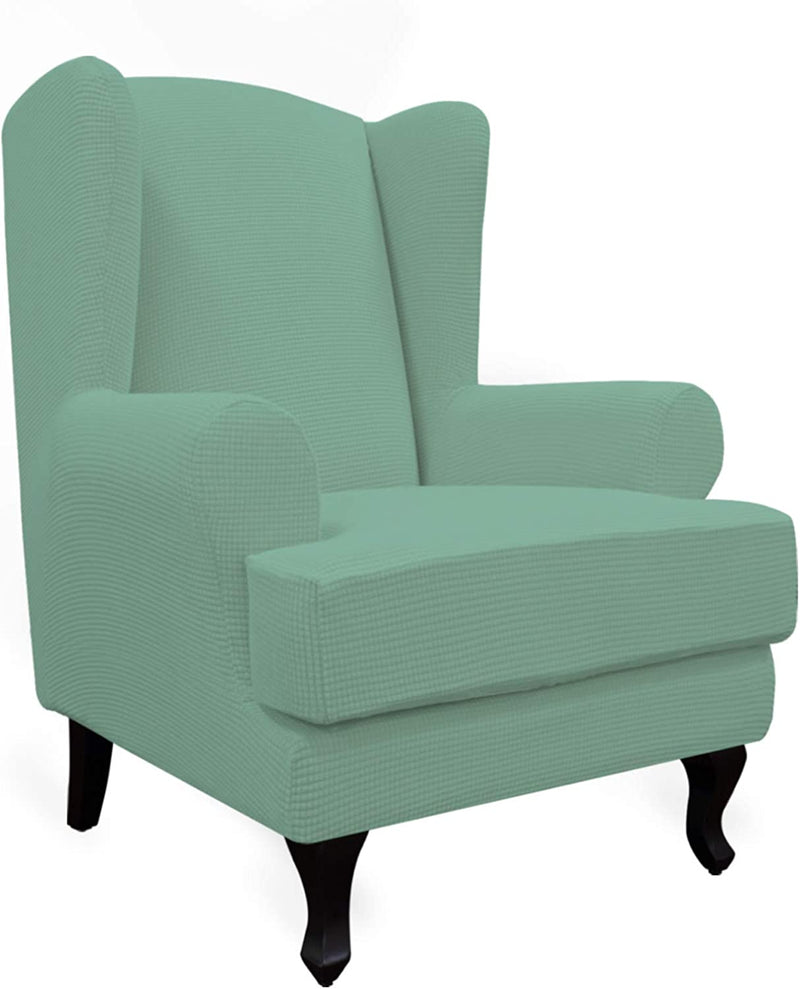 Easy-Going Stretch Wingback Chair Sofa Slipcover 2-Piece Sofa Cover Furniture Protector Couch Soft with Elastic Bottom, Spandex Jacquard Fabric Small Checks, Black Home & Garden > Decor > Chair & Sofa Cushions Easy-Going Cyan  