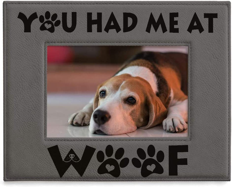 KATE POSH - You Had Me at WOOF Engraved Leather Picture Frame - Dog Lover Gifts, Birthday Gifts, Pet Memorial Gifts, New Puppy Gifts, Paws and Bones Decor (5X7-Horizontal) Home & Garden > Decor > Picture Frames KATE POSH 5x7-Horizontal  