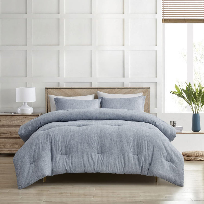 Maple&Stone Queen Comforter Set-3 Piece Cationic Dyeing Soft Grey Comforter Sets - Lightweight All Season down Alternative Duvet Insert with Shams (Grey, 88"X88") Home & Garden > Linens & Bedding > Bedding > Quilts & Comforters Maple&Stone Blue-3 Pcs King (102'' x 90'') 