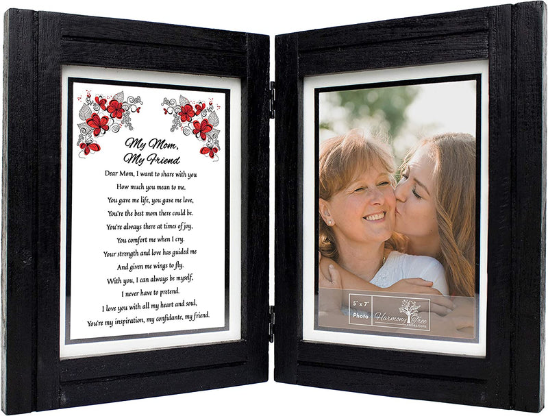 Gift for Mom from Daughter or Son - "My Mom, My Friend" Poem - Double 5X7 Hinged Picture Frame - Birthday, Mothers Day, Christmas, Valentines Day, Mother of the Bride, Mother of the Groom Home & Garden > Decor > Picture Frames Harmony Tree Collections Black_MomFriend  