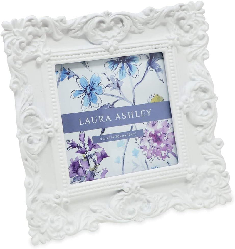 Laura Ashley 5X7 Black Ornate Textured Hand-Crafted Resin Picture Frame with Easel & Hook for Tabletop & Wall Display, Decorative Floral Design Home Décor, Photo Gallery, Art, More (5X7, Black) Home & Garden > Decor > Picture Frames Laura Ashley White 4x4 