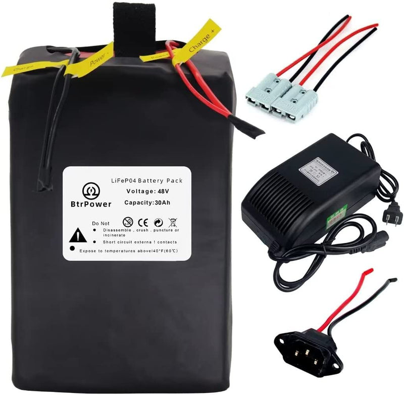 Btrpower Ebike Battery 48V 10AH 18AH 20AH 30AH 50AH Lithium Ion / Lifepo4 Battery Pack with 5A Charger,50A BMS for 300W-3000W Motor Sporting Goods > Outdoor Recreation > Cycling > Bicycles BtrPower 48V 30AH Lifeo4  