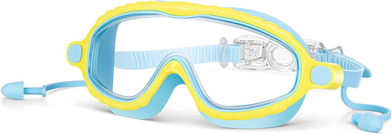 Portzon Wide View Swim Goggles, Unisex-Child anti Fog Clear No Leaking Swimming Goggles Sporting Goods > Outdoor Recreation > Boating & Water Sports > Swimming > Swim Goggles & Masks Portzon Blue for Indoor  