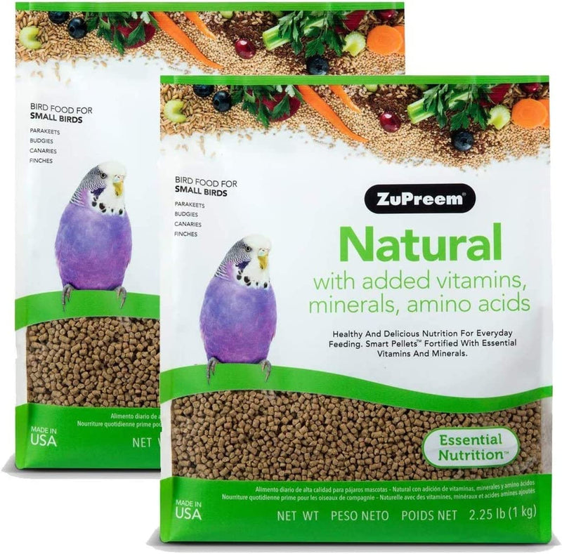 Zupreem Natural Pellets Bird Food for Small Birds, 2.25 Lb (Pack of 2) - Made in USA, Essential Nutrition for Parakeets, Budgies, Parrotlets Animals & Pet Supplies > Pet Supplies > Bird Supplies > Bird Food ZuPreem 2.25 Pound (Pack of 2)  