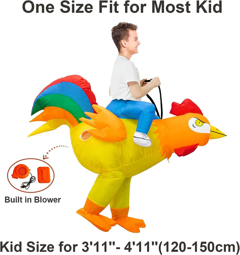 Inflatable Costume for Kids Ride on Chicken Costume Funny Halloween Costumes for Boy Girl Rooster Blow up Costumes  Stegosaurus   
