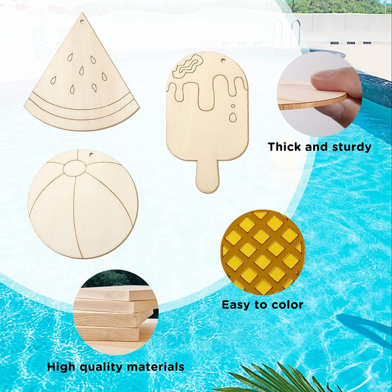36 Pieces Summer Wood Hanging Ornaments Beach Wooden Slices with String Holiday Hawaiian Party Decorations Tropical Painted Themed Luau Party Supplies  Terrific-Young   