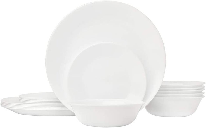 Corelle Livingware 18-Piece Dinnerware Set, Winter Frost White, Service for 6 (1088609)