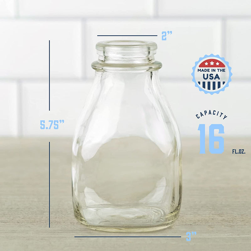 Kitchentoolz 16 Oz Glass Milk and Creamer Bottle with Caps - Perfect Milk Container for Refrigerator Storage - 16 Ounce Short and Wide Glass Milk Bottle with Tamper Proof Lid and Pour Spout - Pack of 1 Home & Garden > Decor > Decorative Jars kitchentoolz   
