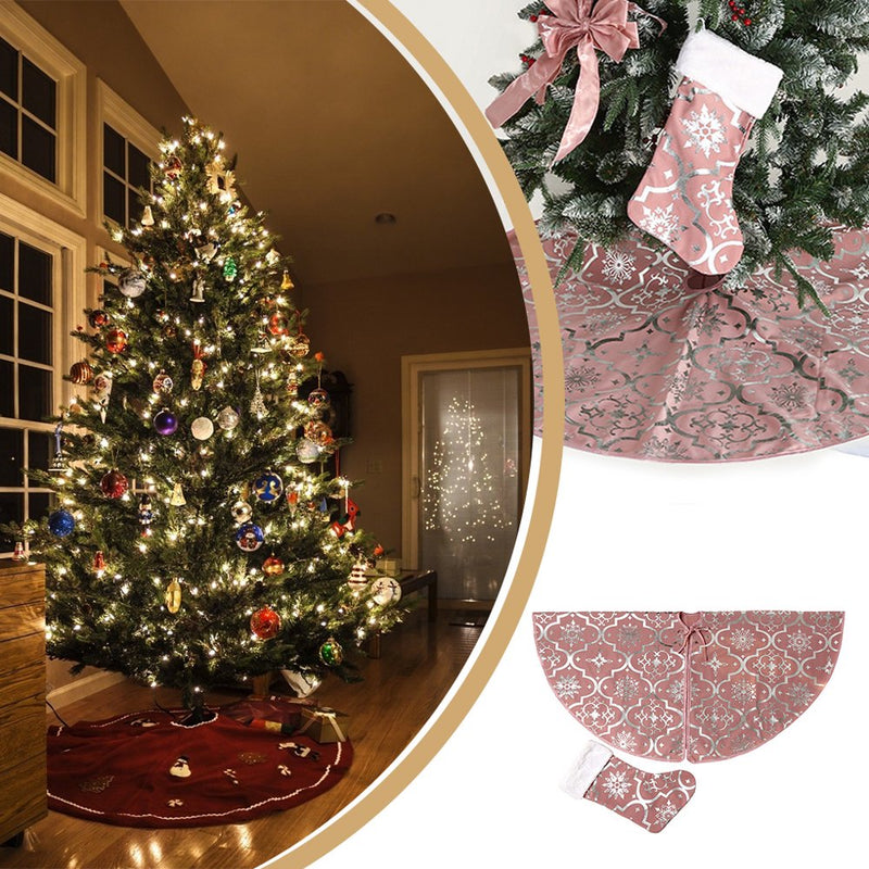 Haillom 48 Inch Red Christmas Tree Skirt Snowflakes Tree Skirt Double Layers Xmas Tree Mat Party Decorations with Stocking Home & Garden > Decor > Seasonal & Holiday Decorations > Christmas Tree Skirts TureClos   
