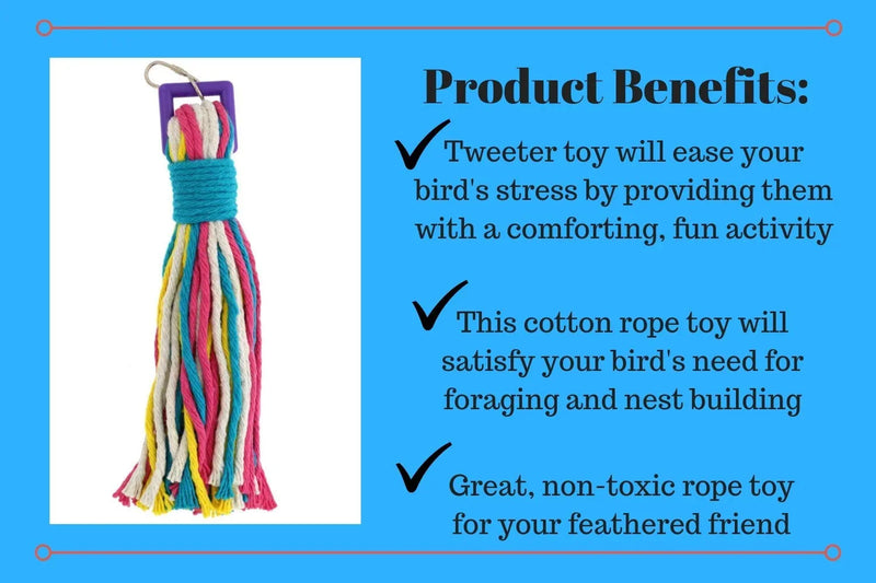 Sweet Feet and Beak Platinum Tweeter Weave Bird Toys - Perfect Cage Toy for Playing & Preening - Colorful, Safe, Cotton Rope - Birds Cage Playground Accessories & Supplies - Parrot Toys (Large) Animals & Pet Supplies > Pet Supplies > Bird Supplies > Bird Toys Sweet Feet and Beak   
