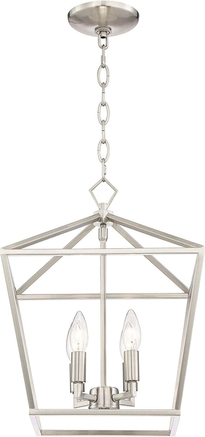 Franklin Iron Works Queluz Brushed Nickel Small Pendant Chandelier 13" Wide Industrial Farmhouse Geometric Cage Frame 4-Light Fixture Dining Room House Bedroom Kitchen Island Hallway High Ceilings Home & Garden > Lighting > Lighting Fixtures > Chandeliers Lamps Plus   