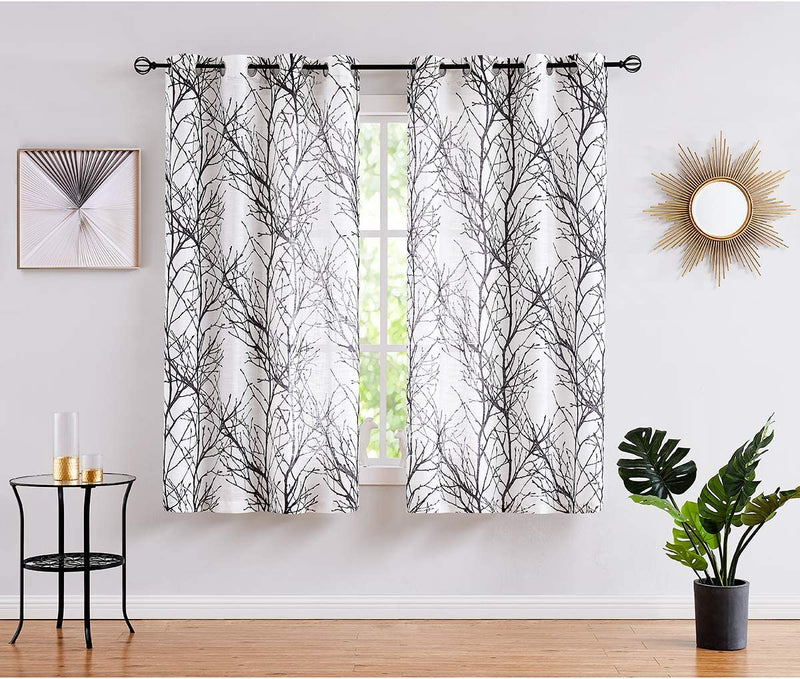 FMFUNCTEX Branch White Curtains 84” for Living Room Grey and Auqa Bluetree Branches Print Curtain Set Wrinkle Free Thick Linen Textured Semi-Sheer Window Drapes for Bedroom Grommet Top, 2 Panels Home & Garden > Decor > Window Treatments > Curtains & Drapes FMFUNCTEX Black 50" x 72" 