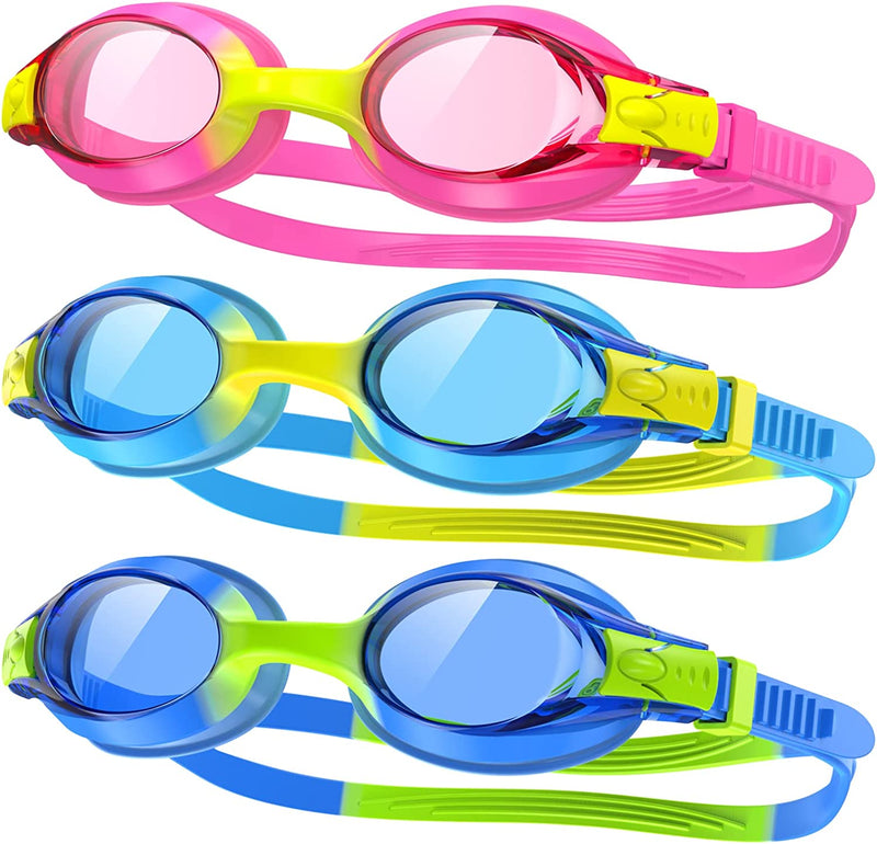 Findway Kids Swim Goggles, 2 Pack Kids Swimming Goggles Anti-Fog No Leaking Girls Boys for Age 3-10 Sporting Goods > Outdoor Recreation > Boating & Water Sports > Swimming > Swim Goggles & Masks findway 3 Pack-blue/ Blue/Pink  
