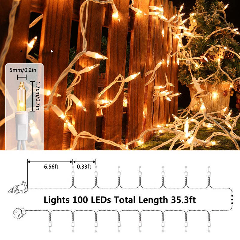 Toodour Christmas Lights, 33Ft 100 Count Incandescent Clear Christmas Lights, UL Certified Connectable White Wire Mini Bulb String Lights for Home, Party, Christmas, Xmas Tree Decorations Home & Garden > Lighting > Light Ropes & Strings Taizhou Tengyuan Decorative Lighting Co Ltd   