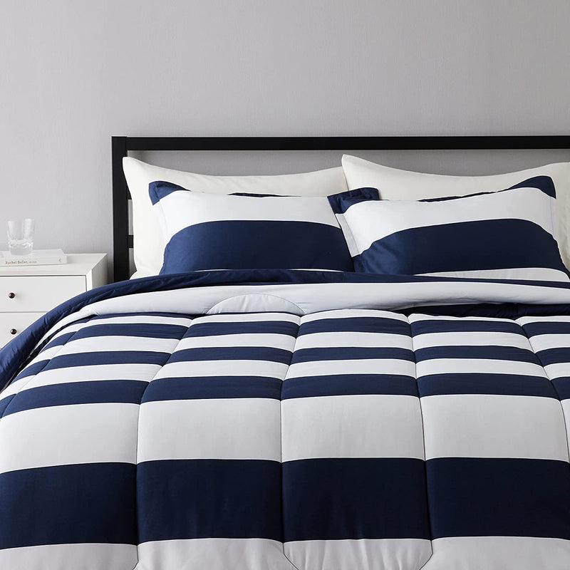 Comforter Set, Full / Queen, Blush, Microfiber, Ultra-Soft Home & Garden > Linens & Bedding > Bedding > Quilts & Comforters KOL DEALS Navy Rugby Stripes Comforter Set Full/Queen