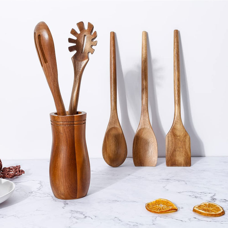 Exquisite Wooden Cooking Utensils for Kitchen, Set of 5, 12 Inch Acacia Wood Kitchenware Tool Set, Cooking Gadgets Includes Spoon, Spoon Spatula, Spaghetti Spoon, Slotted Spoon, Shovel Home & Garden > Kitchen & Dining > Kitchen Tools & Utensils Decent Vrvege   