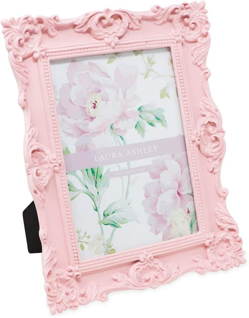 Laura Ashley 5X7 Black Ornate Textured Hand-Crafted Resin Picture Frame with Easel & Hook for Tabletop & Wall Display, Decorative Floral Design Home Décor, Photo Gallery, Art, More (5X7, Black) Home & Garden > Decor > Picture Frames Laura Ashley Pink 5x7 