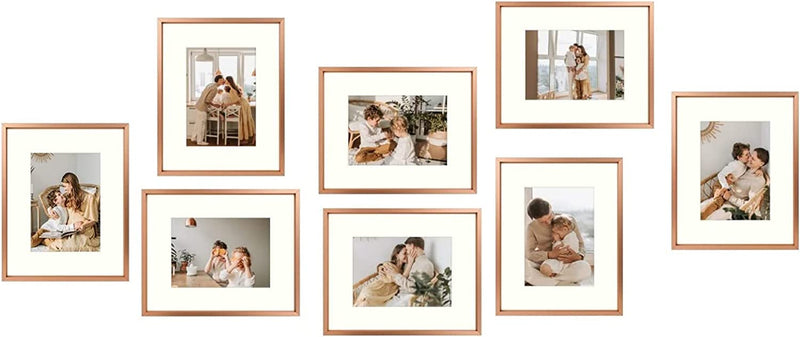 Golden State Art, 8X10 Aluminum Photo Frame for 5X7 Pictures with Ivory Mat Easel Stand for Tabletop Display - Wall Display - Great for Weddings, Graduations, Events, Portraits (Gold, 1-Pack) Home & Garden > Decor > Picture Frames Golden State Art Rose Gold 8x10(Set of 8) 
