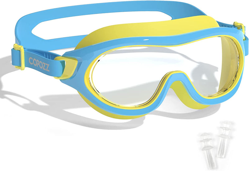 COPOZZ Swimming Goggles for Kids 6-14, Wide View Youth Swim Goggles No Leaks Antifog Crystal Clear Water Pool Swim Goggles Sporting Goods > Outdoor Recreation > Boating & Water Sports > Swimming > Swim Goggles & Masks COPOZZ Blue/Yellow  