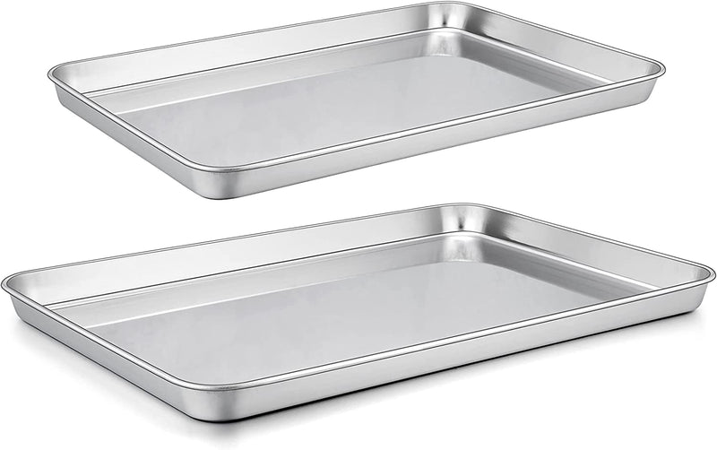 Homikit Baking Cookie Sheet Set of 2, 9 X 13 Stainless Steel Sheets Pan Tray for Oven, Metal Half Sheet for Cooking Baking, Rustproof & Heavy Duty, Nonstick & Dishwasher Safe