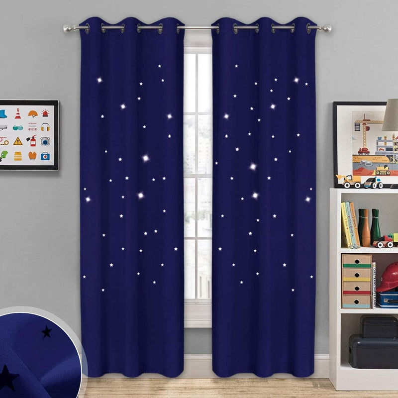 NICETOWN Magic Starry Window Drapes - Laser Cutting Stars Nap Time Blackout Window Curtains for Children'S Room, Nursery, Themed Home, Space-Lovers Decor (W42 X L63 Inches, 2 Pack, Black) Home & Garden > Decor > Window Treatments > Curtains & Drapes NICETOWN Navy Blue W42 x L84 