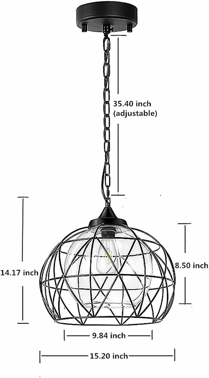 Wellmet 1-Light Hanging Lights,14.5 Inch Outdoor Chandelier Black Cage Pendant Lighting with Glass Shades,Porch Gazebo Barn Light Fixture Perfect for Dining Room,Bar,Aisle,Hallway,Entryway,Foyer Home & Garden > Lighting > Lighting Fixtures Wellmet   