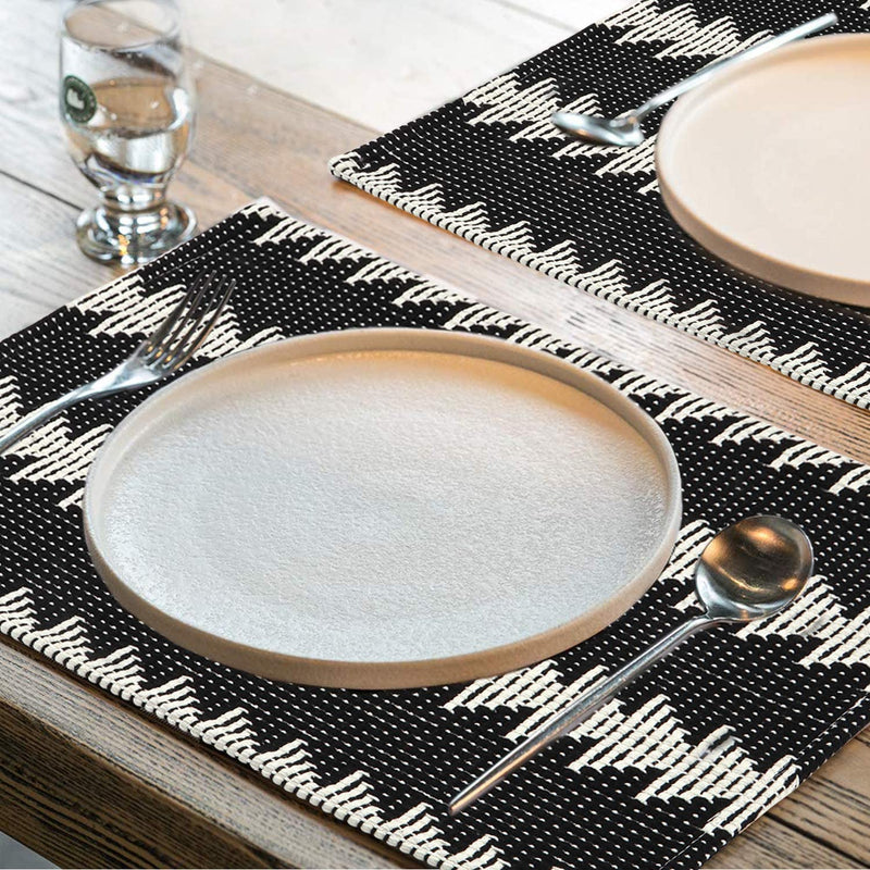 Boho Placemats for Dining Table Set of 4,Farmhouse Black and White Placemat 14 in X 19 In,Cotton Woven Washable Heat Resistant Table Setting for Dining Kitchen Table/Decorations Home & Garden > Decor > Seasonal & Holiday Decorations Collive   