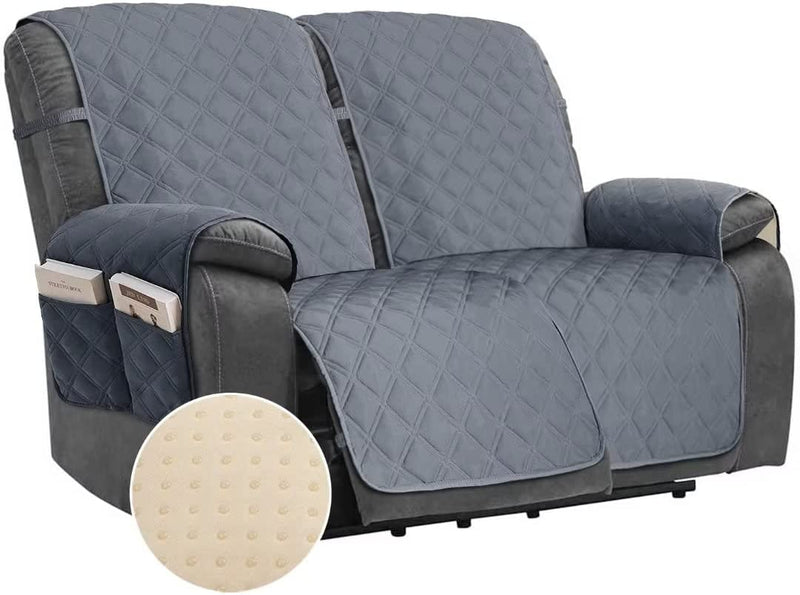 TOMORO Non Slip Loveseat Recliner Cover for Dogs - 100% Waterproof Quilted Sofa Slipcover Furniture Protector with 5 Storage Pockets, Washable Couch Cover with Elastic Straps for Kids and Pets Home & Garden > Decor > Chair & Sofa Cushions TOMORO Grey 46"Recliner Loveseat 