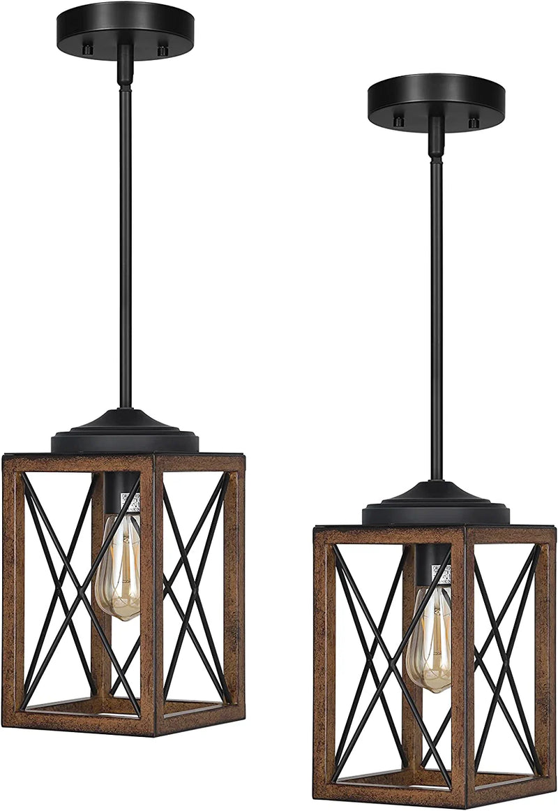 DEWENWILS 2 Pack Farmhouse Pendant Light, Metal Hanging Light Fixture with Wooden Grain Finish, 48 Inch Adjustable Pipes for Flat and Slop Ceiling, Kitchen Island, Bedroom, Dining Hall, ETL Listed Home & Garden > Lighting > Lighting Fixtures DEWENWILS   