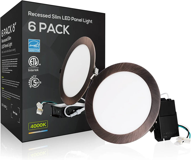 TORCHSTAR 8 Inch LED Recessed Lighting with Junction Box 18W, CRI90+, Dimmable Ultra Thin Slim Panel Downlight, 4000K Cool White, Oil Rubbed Bronze, ETL & Energy Star Listed, Pack of 6 Home & Garden > Lighting > Flood & Spot Lights TORCHSTAR Cool White (4000K)  