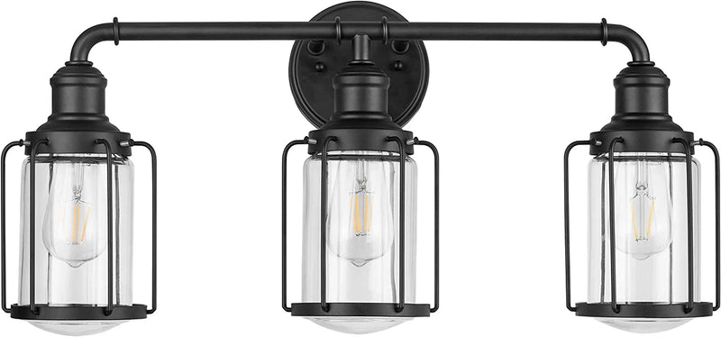 Prominence Home Lincoln Woods 1 Light Matte Black Industrial Pendant Light with Cage and Clear Glass Home & Garden > Lighting > Lighting Fixtures Prominence Home Vanity 3 Light 