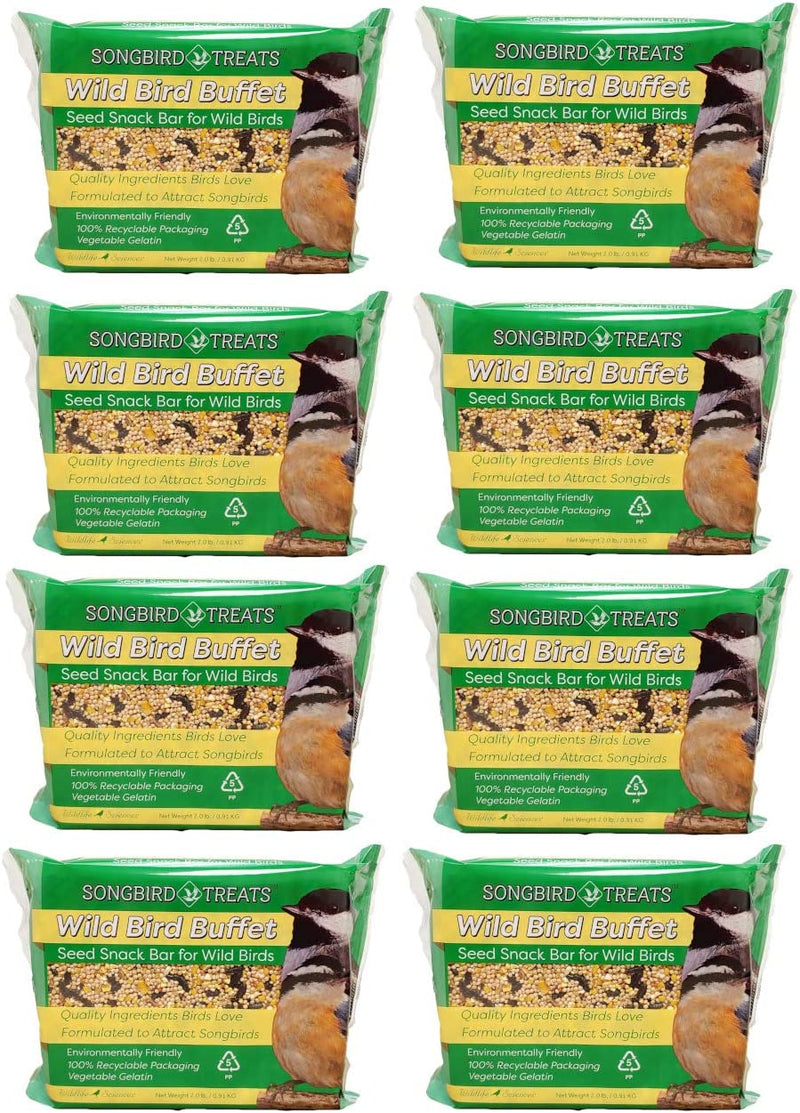 Songbird Treats Seed Bars | 8 Pack of 1.75 Lb Bird Seed Cakes for Wild Birds (Woodpecker Crunch) Animals & Pet Supplies > Pet Supplies > Bird Supplies > Bird Food Wildlife Sciences Wild Bird Buffet  