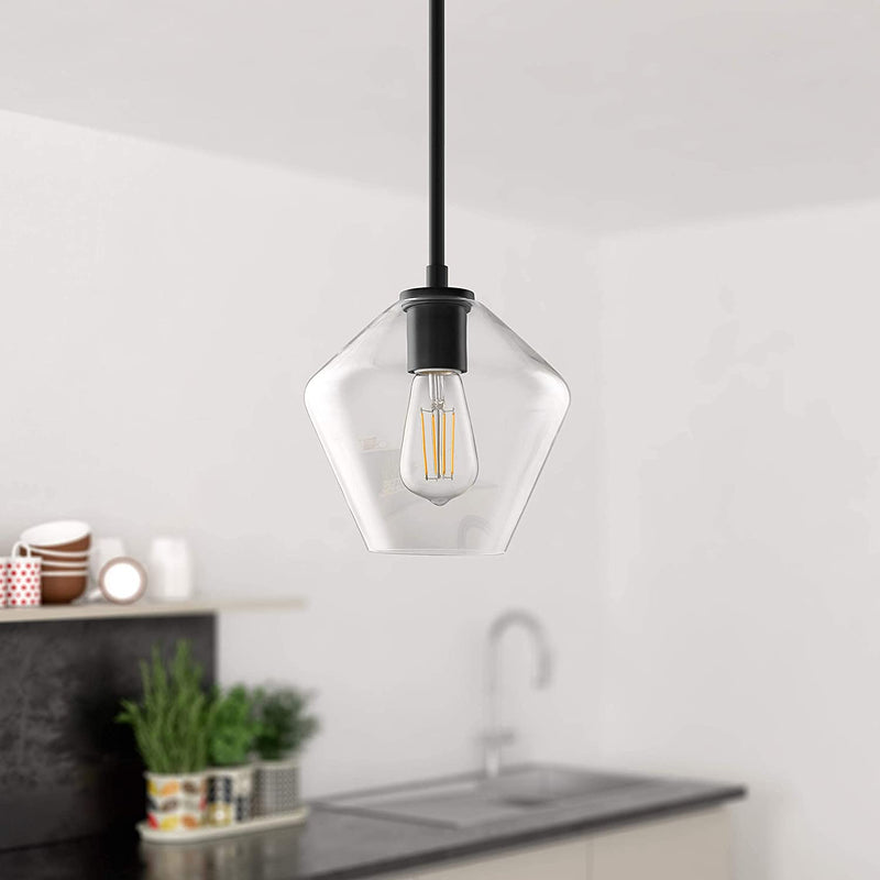Linea Di Liara Macaria Modern Glass Farmhouse Pendant Lighting for Kitchen Island and over Sink Lighting Fixtures Matte Black Pendant Light Hanging Ceiling Light Angled Clear Glass Shade, UL Listed