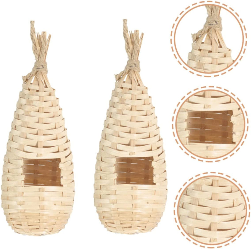 Balacoo 2Pcs Hammock Handwoven Suspending Nest Parrot Bird Humming Accessory Houses House Natural Decorative Hamster Woven Wear-Resistant Hut Bamboo for Toy Seagrass Decor Nests Animals & Pet Supplies > Pet Supplies > Bird Supplies > Bird Cages & Stands balacoo   