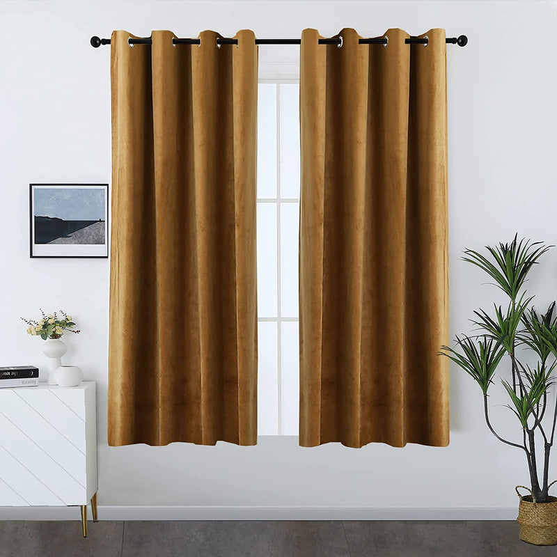 Timeper Burgundy Red Velvet Curtains for Theater - Home Décor Red Blackout Curtains Grommet Thermal Insulated Short Drapes for Studio / Master Bedroom, W52 X L63, 2 Panels Home & Garden > Decor > Window Treatments > Curtains & Drapes Timeper Gold Brown W52 x L63 