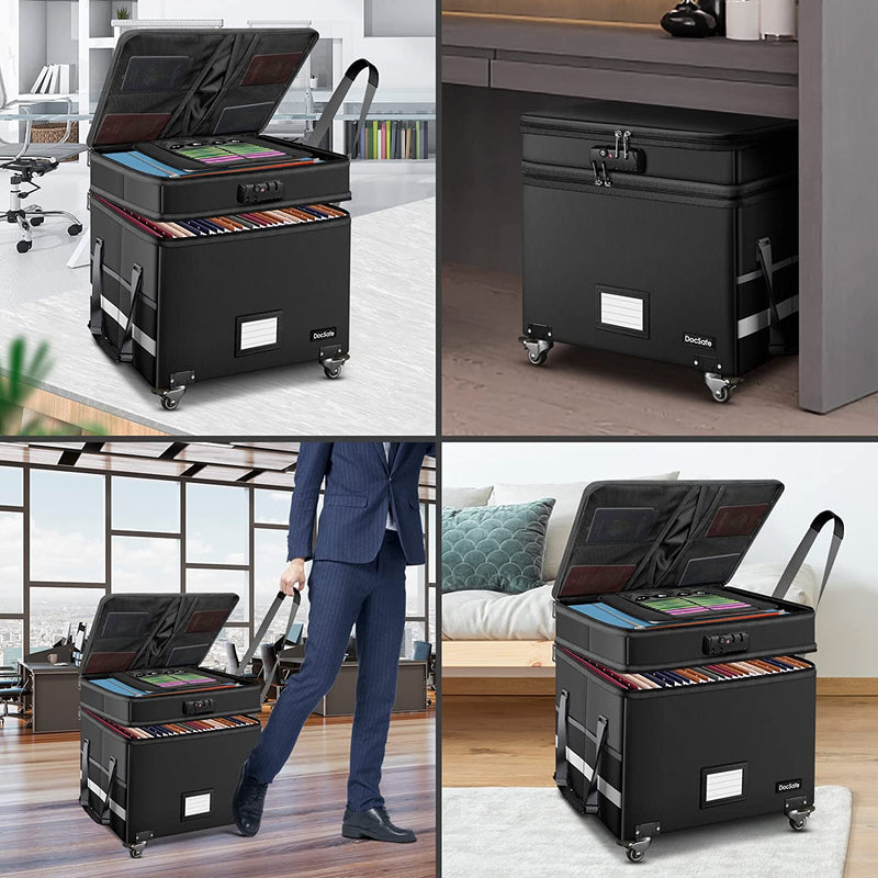 File Box with Lock,Docsafe Multi-Layer Fireproof Document Box with Wheels,Collapsible Rolling File Storage Organizer Box with Tab Inserts,Large Portable Home Office Filing Cabinet for Hanging Folders Home & Garden > Household Supplies > Storage & Organization DocSafe   