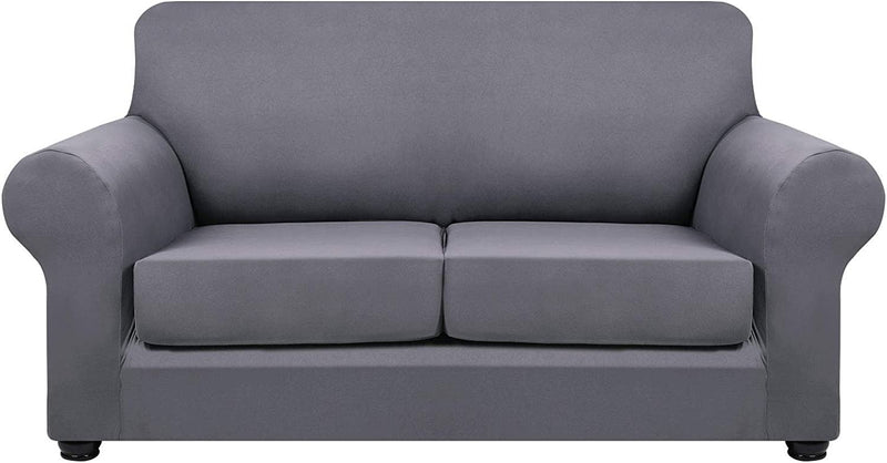 Hyha 3 Pieces Stretch Loveseat Slipcovers - Soft Couch Covers for 2 Cushion Couch, Washable Furniture Protector, Sofa Cover for Living Room with Elastic Bottom for Pets (Loveseat, Gray) Home & Garden > Decor > Chair & Sofa Cushions hyha Grey Medium 