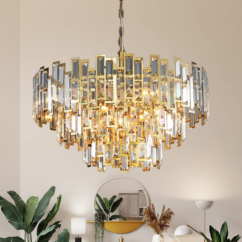 Gmlixin Crystal Chandelier Modern Chrome Chandeliers Lighting Pendant Ceiling Light Fixture 3-Tier for Dining Room Living Room Bedroom, W20'' Home & Garden > Lighting > Lighting Fixtures > Chandeliers GMlixin Gold 24 Inch 