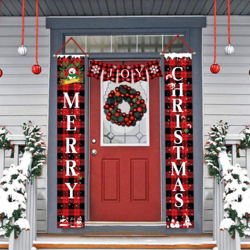Merry Christmas Porch Sign, Happy New Year Joy Christmas Banners, Red Black Buffalo Plaid Porch Signs, Christmas Decorations for Home Wall Front Door Indoor and Outdoor Home & Garden > Decor > Seasonal & Holiday Decorations& Garden > Decor > Seasonal & Holiday Decorations Altsales   