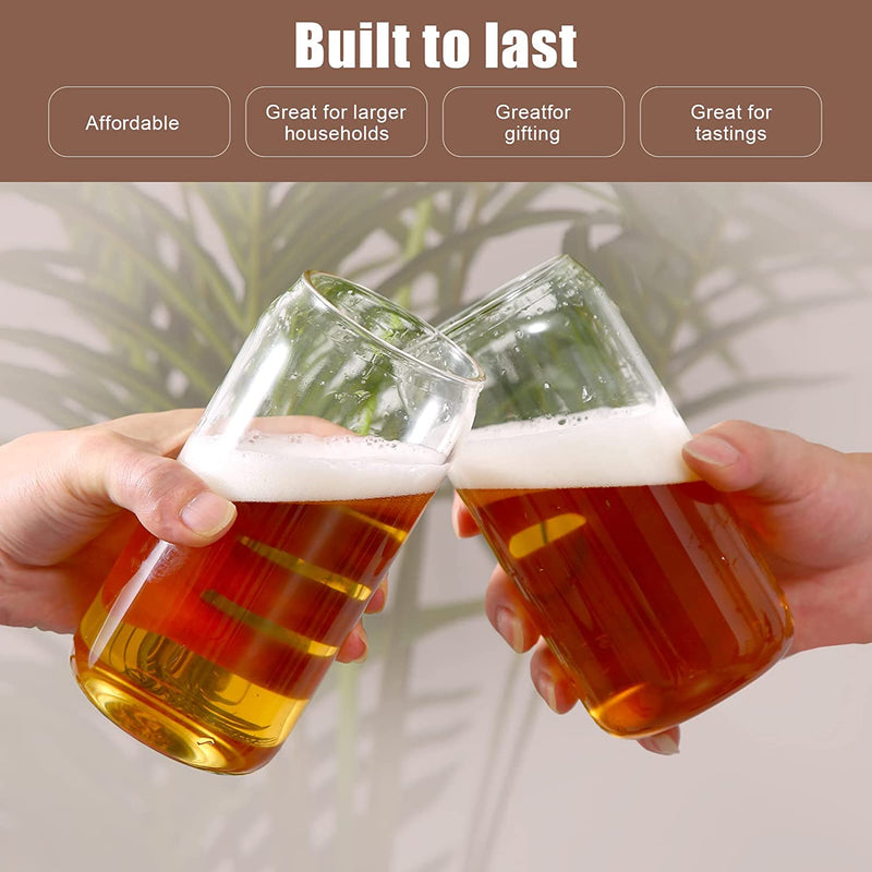 Drinking Glass with Bamboo Lids and Glass Straws, Beer Can Shaped Drinking Glass, Beer Can Tumbler for Water, Tea, Coffee, Soda, Juice, Gift, 4 Pack 16Oz Beer Can Glass with Lids and Straws Home & Garden > Kitchen & Dining > Tableware > Drinkware NIJIES   