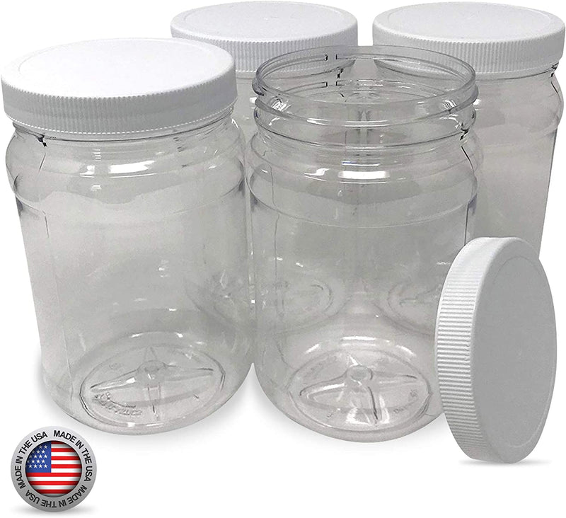 CSBD 32 Oz Clear Plastic Mason Jars with Ribbed Liner Screw on Lids, Wide Mouth, ECO, BPA Free, PET Plastic, Made in USA, Bulk Storage Containers, 4 Pack (32 Ounces) Home & Garden > Decor > Decorative Jars CSBD   