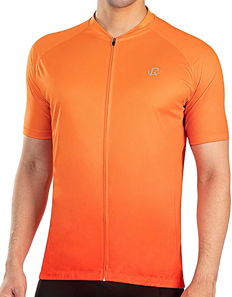 ROTTO Mens Cycling Jersey Short Sleeve Bike Shirt Gradient Color Pro Series with Zipped Rear Pocket Sporting Goods > Outdoor Recreation > Cycling > Cycling Apparel & Accessories ROTTO 04 Orange-red X-Large 