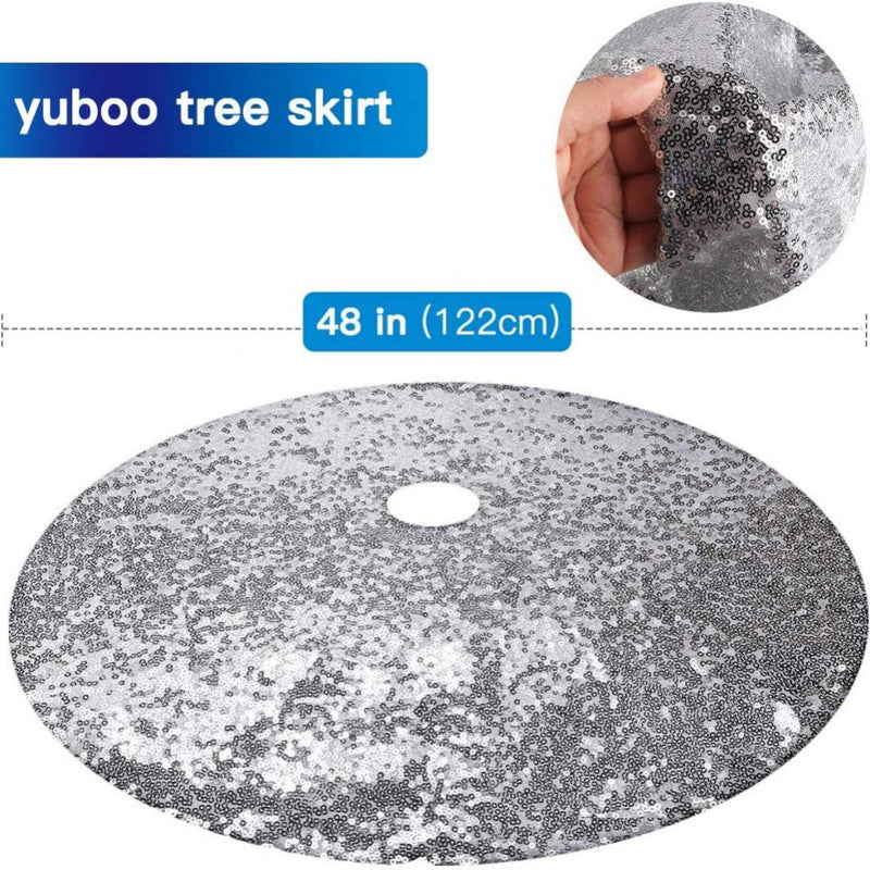 Morefun Christmas Tree Skirt Double Layers Xmas Tree Skirt with Sequins Festive Party Supplies Holiday Home Decoration Home & Garden > Decor > Seasonal & Holiday Decorations > Christmas Tree Skirts Morefun 48" Silver 