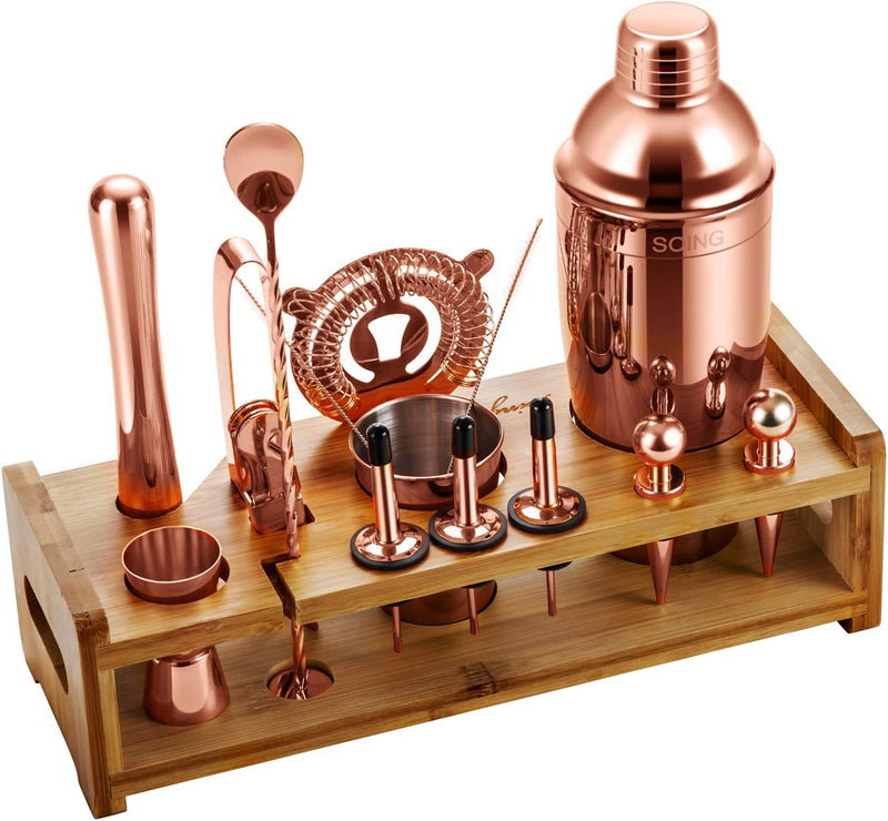 SOING 24-Piece Bartender Kit with Stand,Perfect Mixology Bar Kit Cocktail Shaker Set for Drink Mixing,Stainless Steel Bar Tools with All Needed Accessories,Recipes Home & Garden > Kitchen & Dining > Barware SOING Rose Copper  