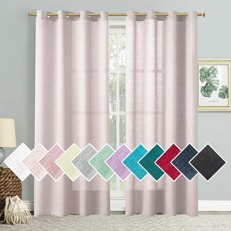 SOFJAGETQ Light Grey Sheer Curtains, Linen Look Semi Sheer Curtains 84 Inches Long, Grommet Light Filtering Casual Textured Privacy Curtains for Living Room, Bedroom, 2 Panels (Each 52 X 84 Inch Home & Garden > Decor > Window Treatments > Curtains & Drapes SOFJAGETQ Baby Pink 52W x 84L 
