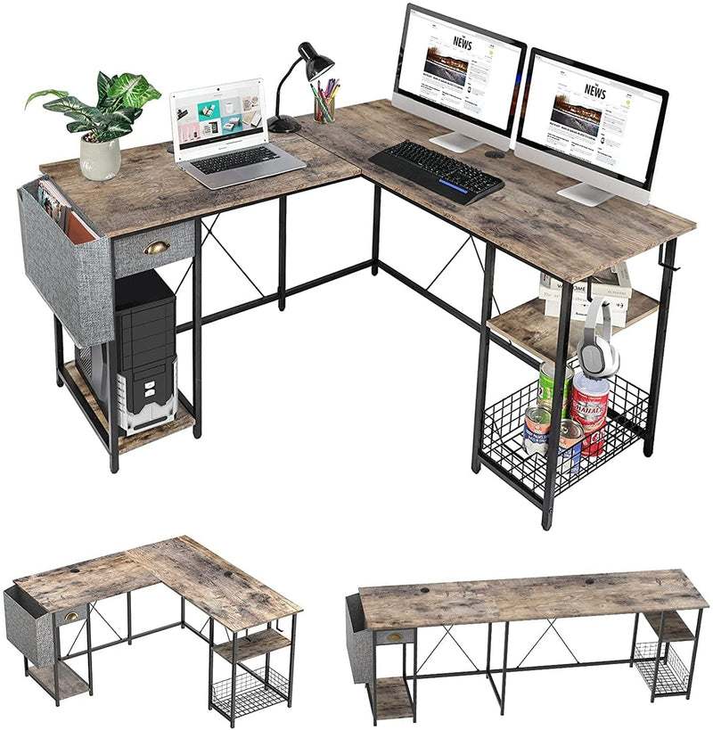 88.5Inch L-Shaped Computer Desk with Storage Shelves Drawer, Home Office Writing Corner Desk, 2 Person Long Desk PC Laptop Workstation with Hooks Storage Bag Cable Hole Home & Garden > Household Supplies > Storage & Organization X-cosrack Grey  