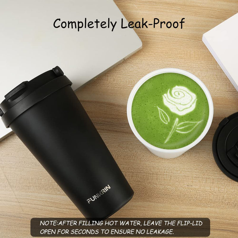 Funkrin Insulated Travel Coffee Mug with Ceramic Coating, Personalized Gifts for Men Women Kids, 16Oz Stainless Steel Tumbler with Flip Lid Portable Handle, Double Wall Leak-Proof Thermos Mug Home & Garden > Kitchen & Dining > Tableware > Drinkware Funkrin   