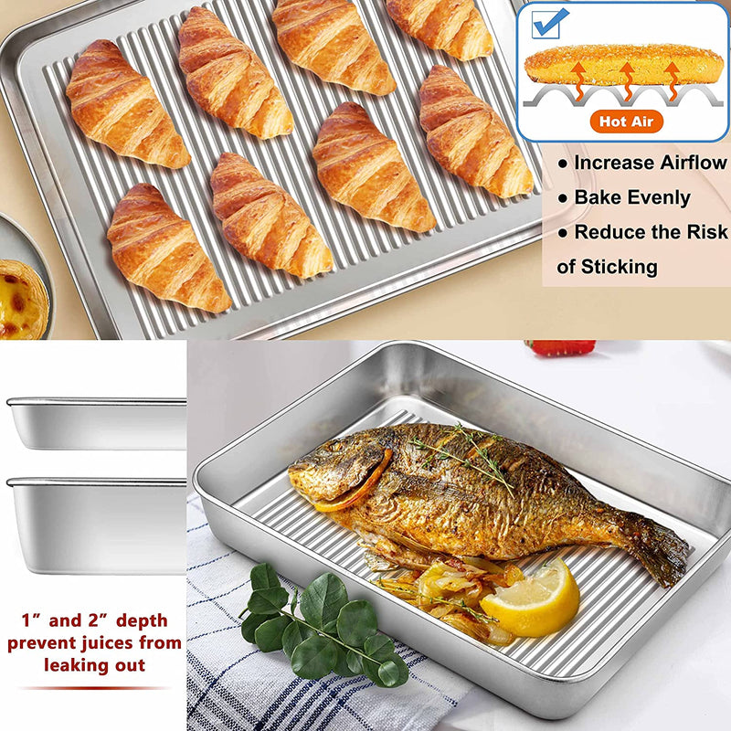 Homikit Baking Pan Set of 5, Stainless Steel Bakeware Sets Nonstick, Heavy Duty Metal Baking Sheets Tray and round Cake Bread Meatloaf Pans Great for Oven Cooking Roasting, Rust Free & Dishwasher Safe