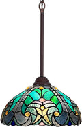 COTOSS Tiffany Pendant Light Fixtures Hanging Lamp Stained Glass Light Decor for Dining Living Room Kitchen Island Study Hallway Home & Garden > Lighting > Lighting Fixtures COTOSS Sea Green M  